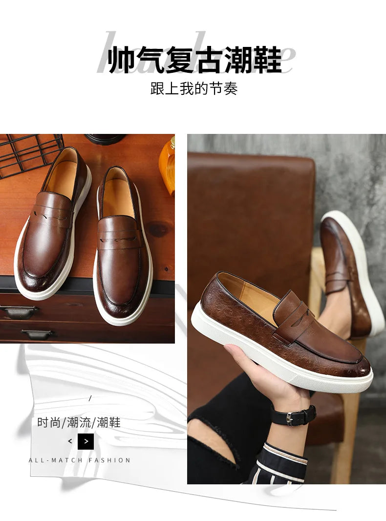 New 2025 Summer Men Casual Slip On Dress Shoes Black Brown British Style Platform Men Driving Loafers Shoes