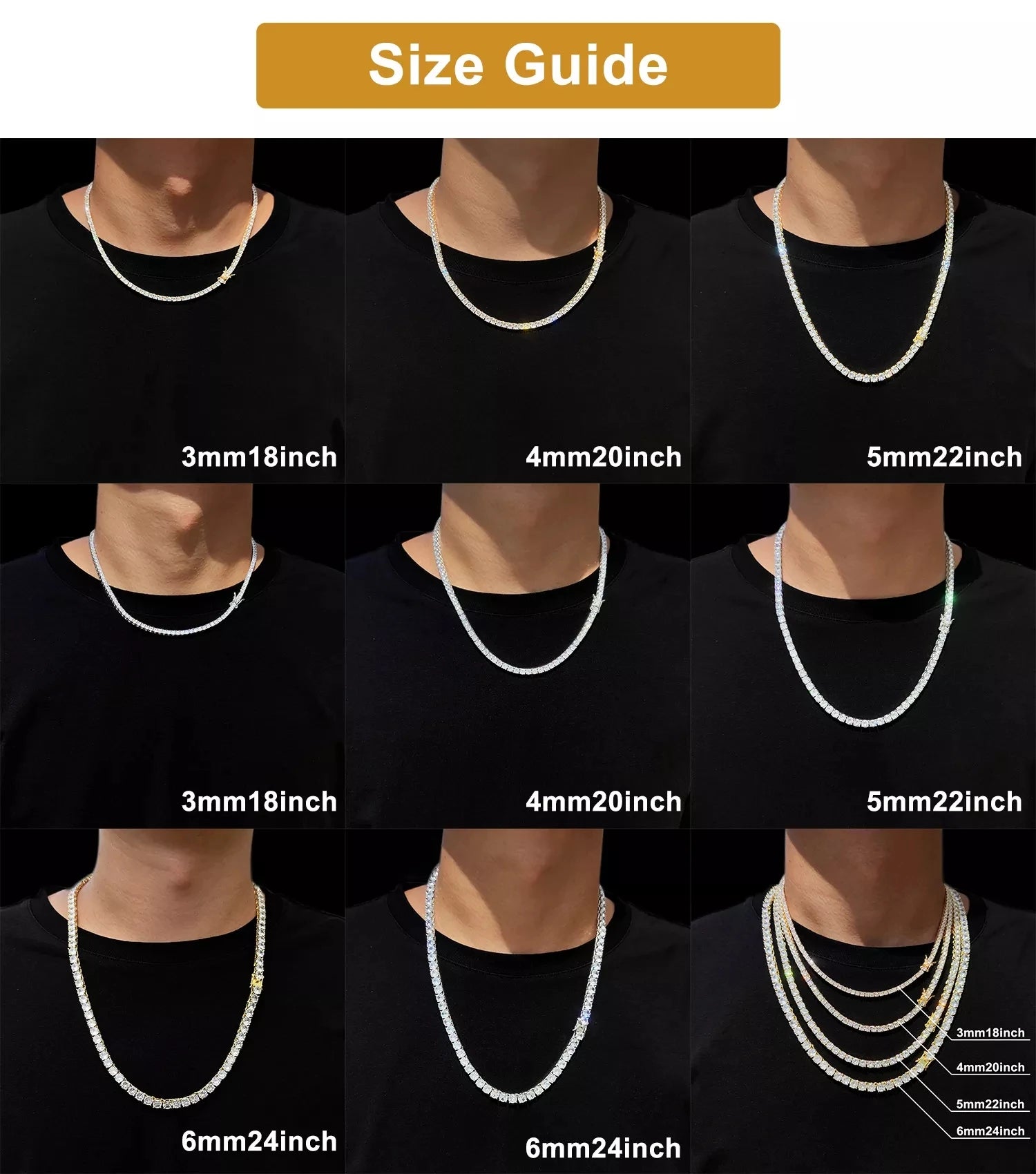 Hip-Hop 1 Row Cz Tennis Chain Necklace Cubic Zircon Iced Out 3Mm 4Mm 5Mm 6Mm 18/K Rapper Necklace Drop Shipping Luxury Jewelry