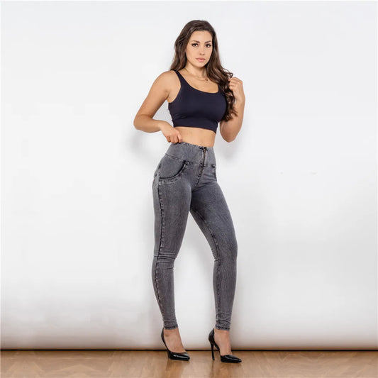 Shascullfites Melody High Waist Jeans For Women Slim Stretch Denim Jeans Bodycon Push Up Butt Liftins Gray Skinny Jeans